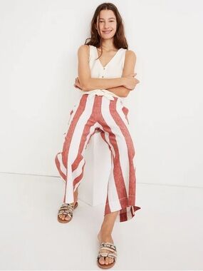 Madewell Huston Pull On Crop Pants Stripe Linen Blend XXS